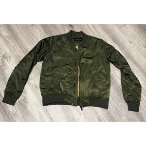 Madden NYC Olive Green Bomber‎ Jacket Quilted Laced Accents Large